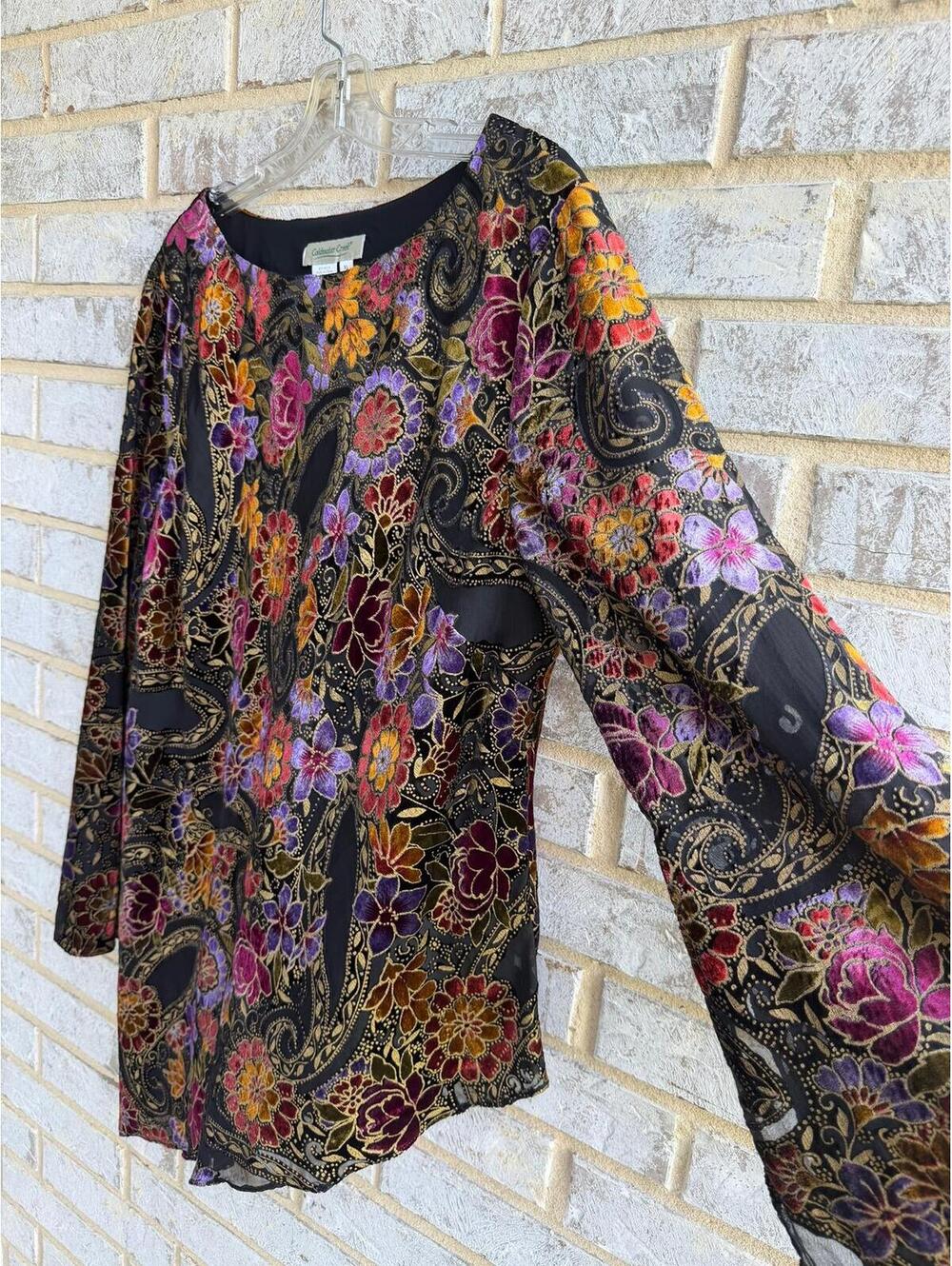 Coldwater Creek Long Bell Sleeve Round Neck Asymmetry Paisley Blouse Size XL - Picture 5 of 8